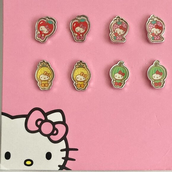 Hello Kitty Cat Earrings Lot of 6 Pairs Cute Post Stud Sanrio Acrylic Rhinestone - Picture 1 of 11